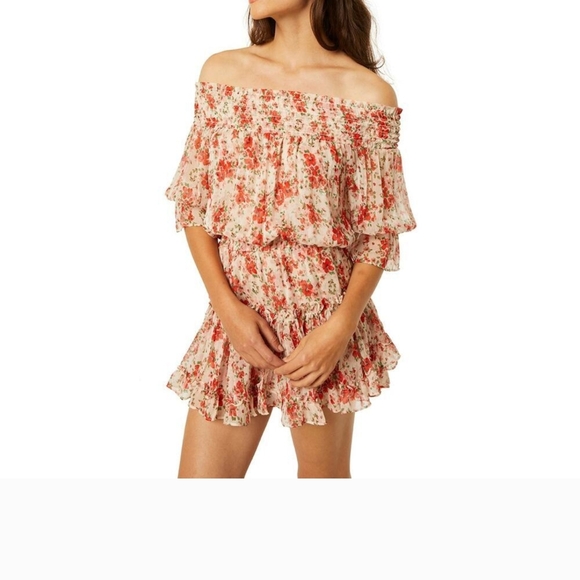 Misa Los Angeles Floral Off-Shoulder Mini Dress - Red and Cream - Picture 1 of 11